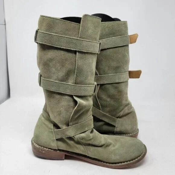 Fiorentini + Baker | Eternity Suede Leather Tall Moto Boots Olive Green - Picture 3 of 16